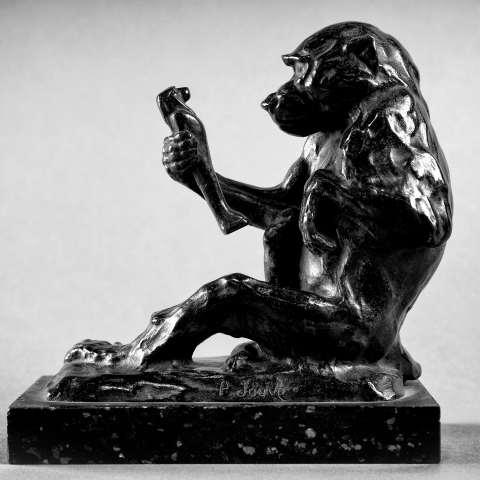 Singe à la statuette. C1906.